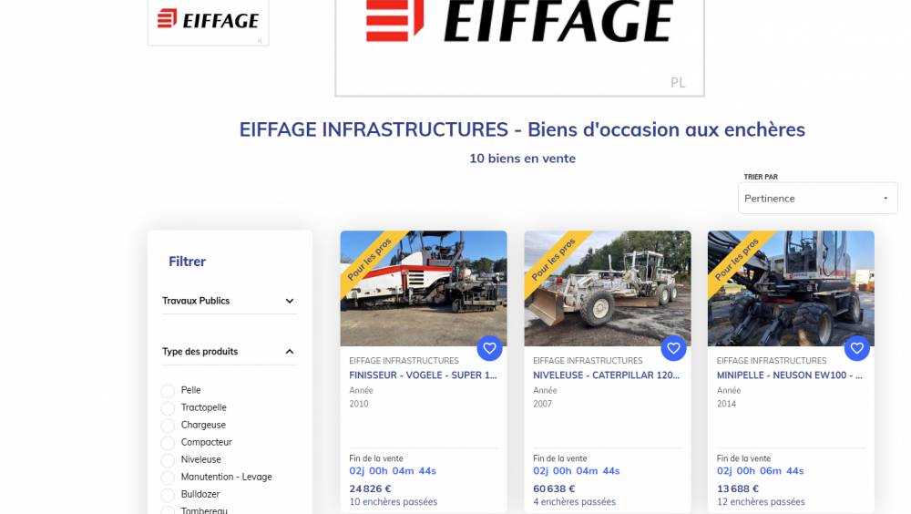 Agorastore met aux enchères des matériels d'Eiffage et du Groupe Trouillet